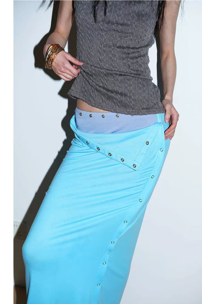 Retro Color-Block Lyocell Skirt