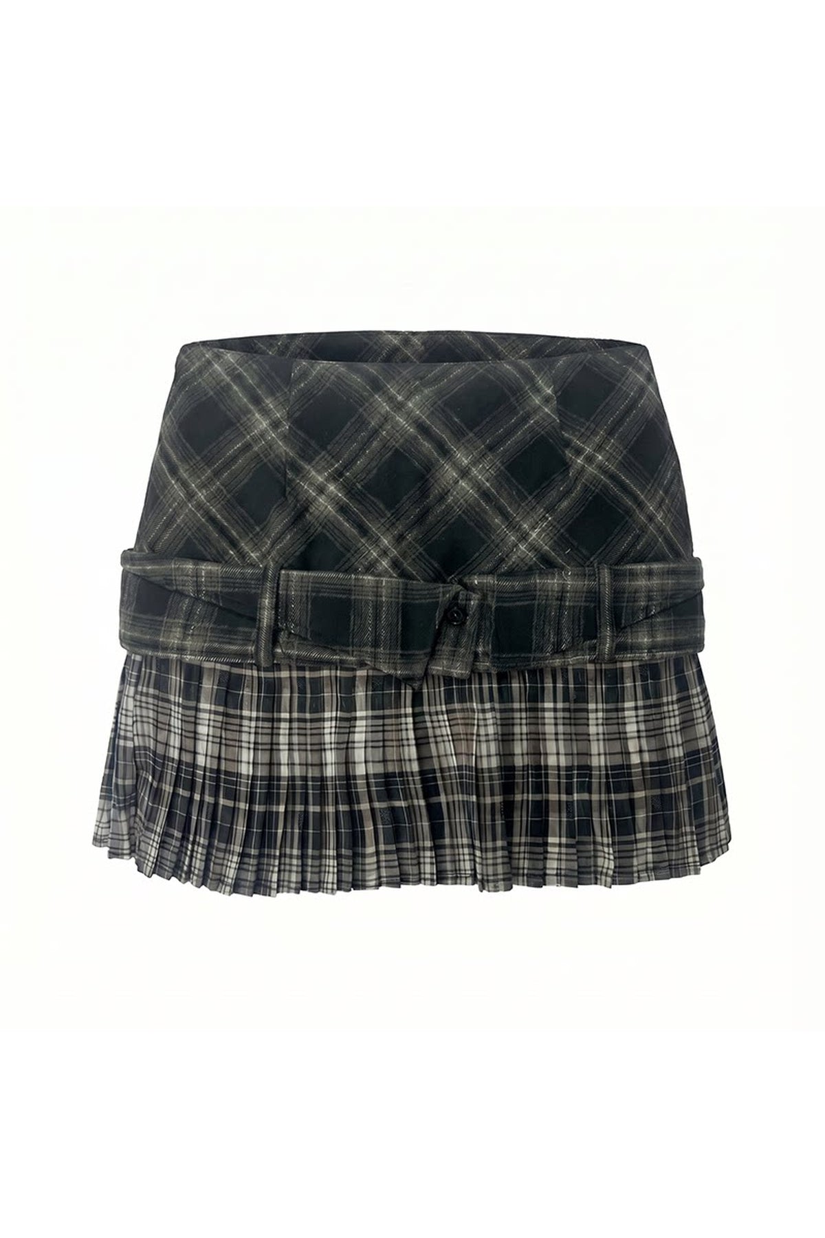 A-Line Plaid Pleated Low-Waisted Skirt