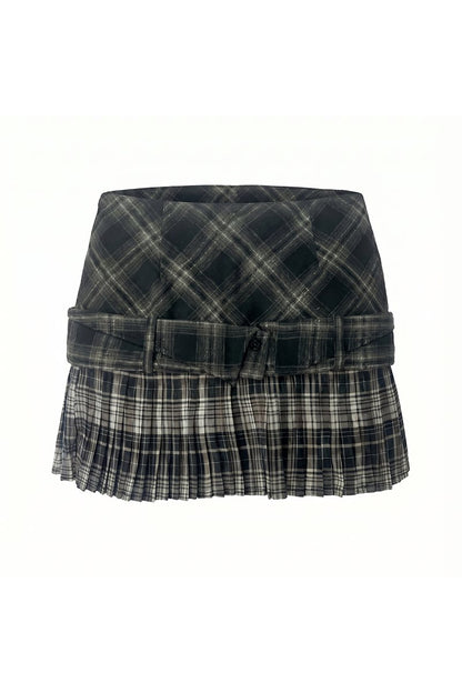 A-Line Plaid Pleated Low-Waisted Skirt