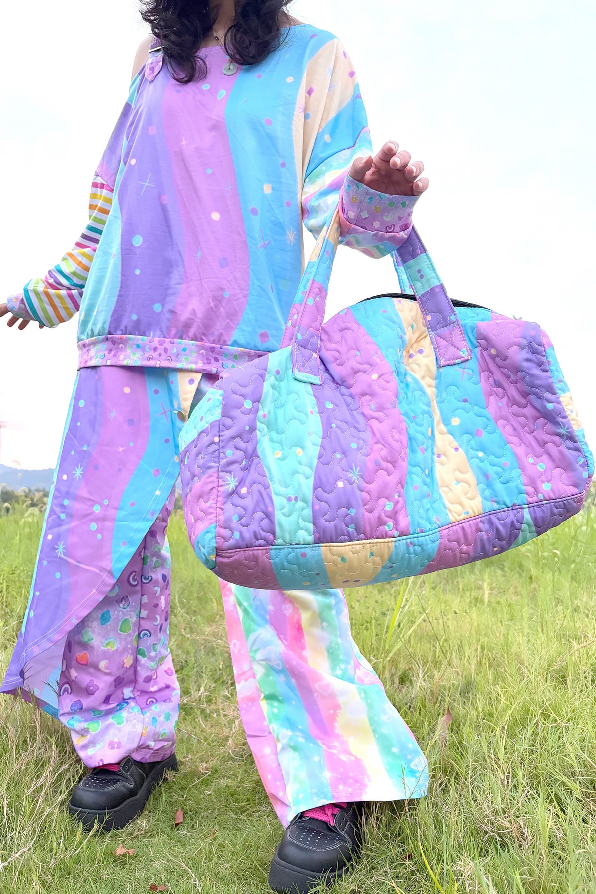 Macaron Color Layered-Look Wide-Leg Pants