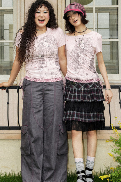 Plaid Asymmetrical Blouse