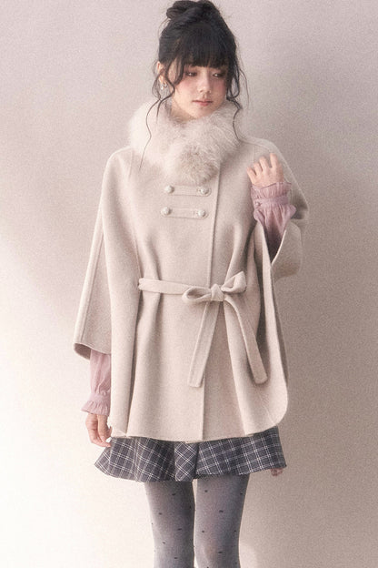 Double-Sided Wool Metal Button Cape Coat Set