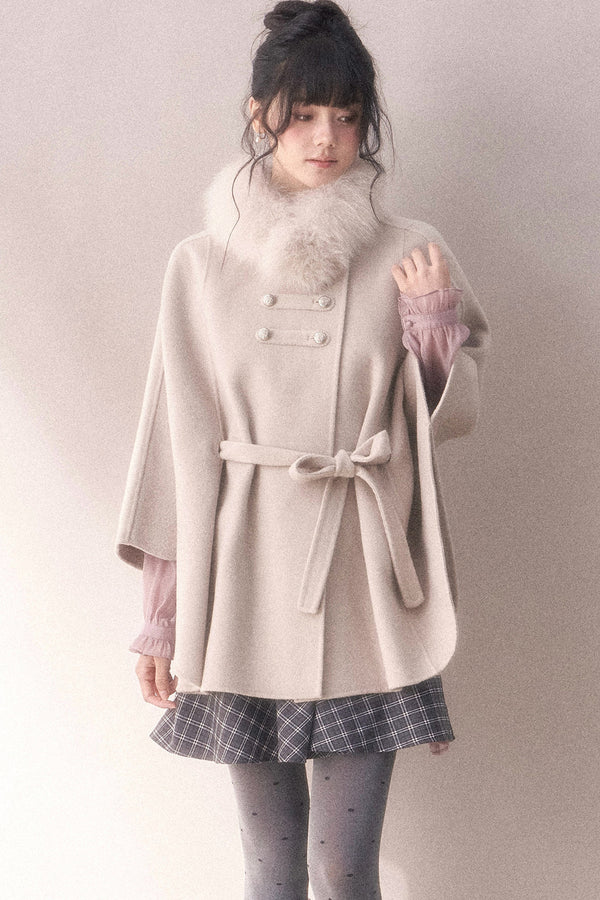 Double-Sided Wool Metal Button Cape Coat Set