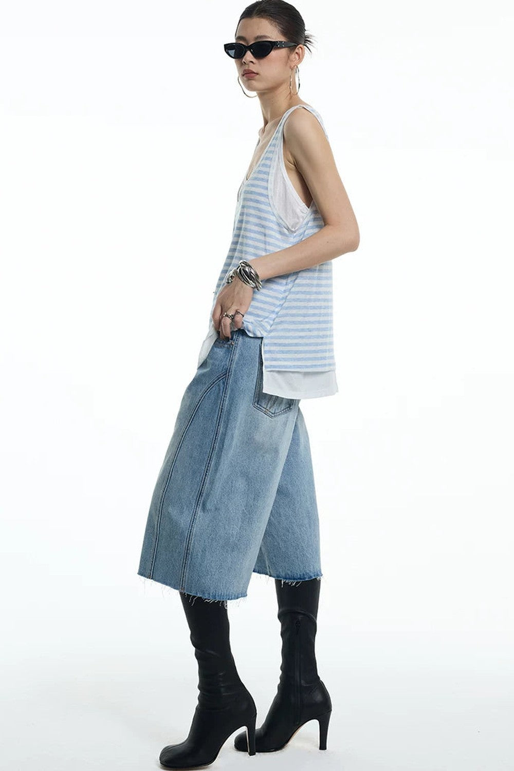 Nautical Striped Lyocell U-Neck Vest