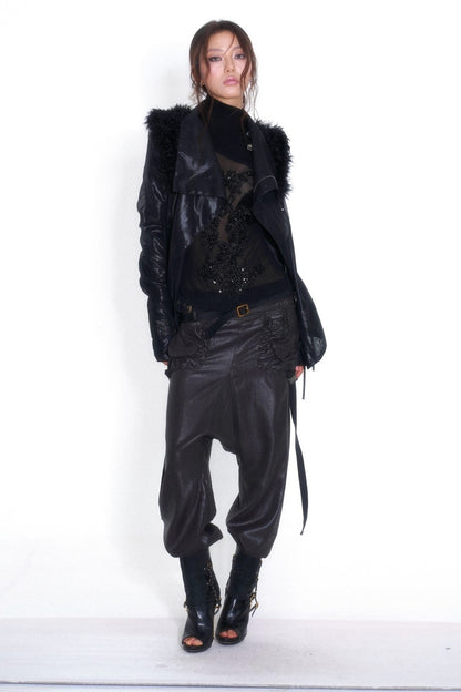 Spliced Fur Collar Scimitar Sleeve Top