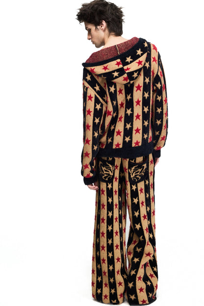 Set aus Strick-Sweatpants mit Sternen-Jacquard und Kordelzug sowie Oberteil