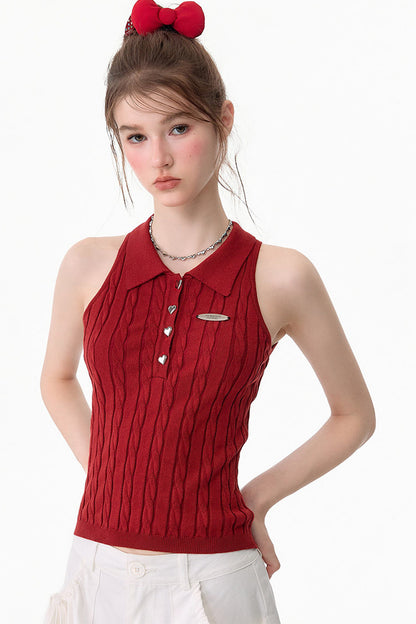 Red Berry Knit Polo Top