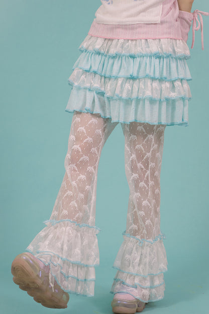 Lace Spliced Flared Pants