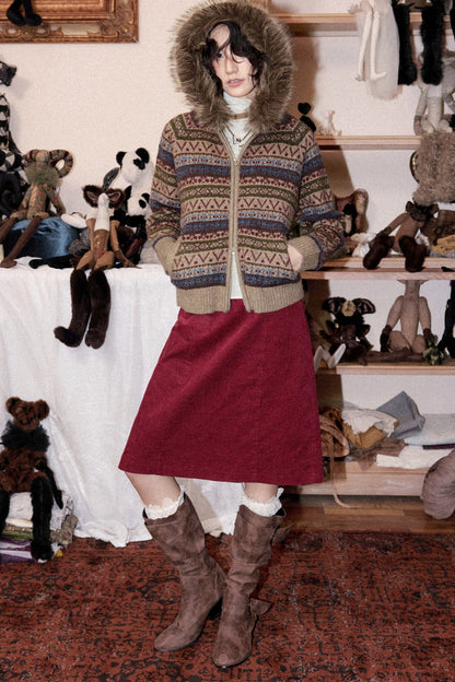 Hooded Fair Isle Wool Cardigan
