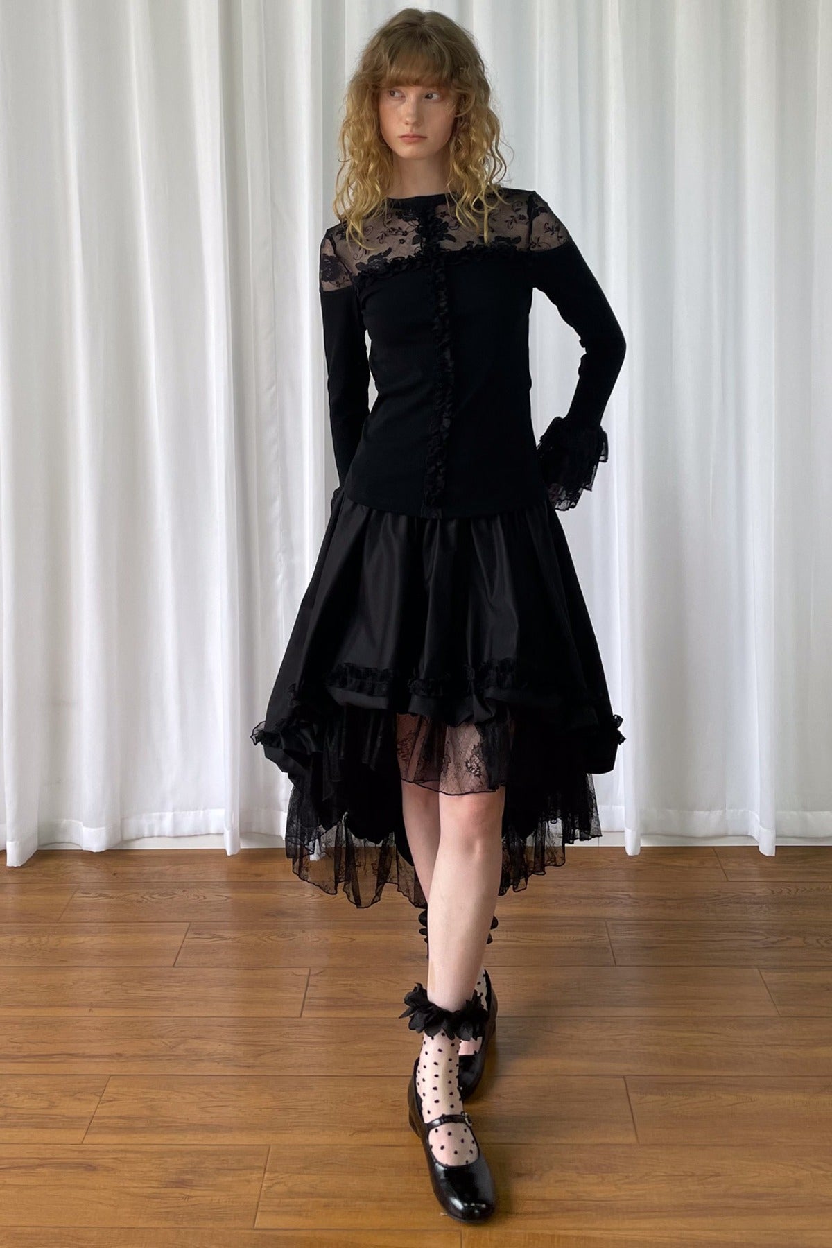 Gothic Lace Patchwork Asymmetrical Trailing Skirt