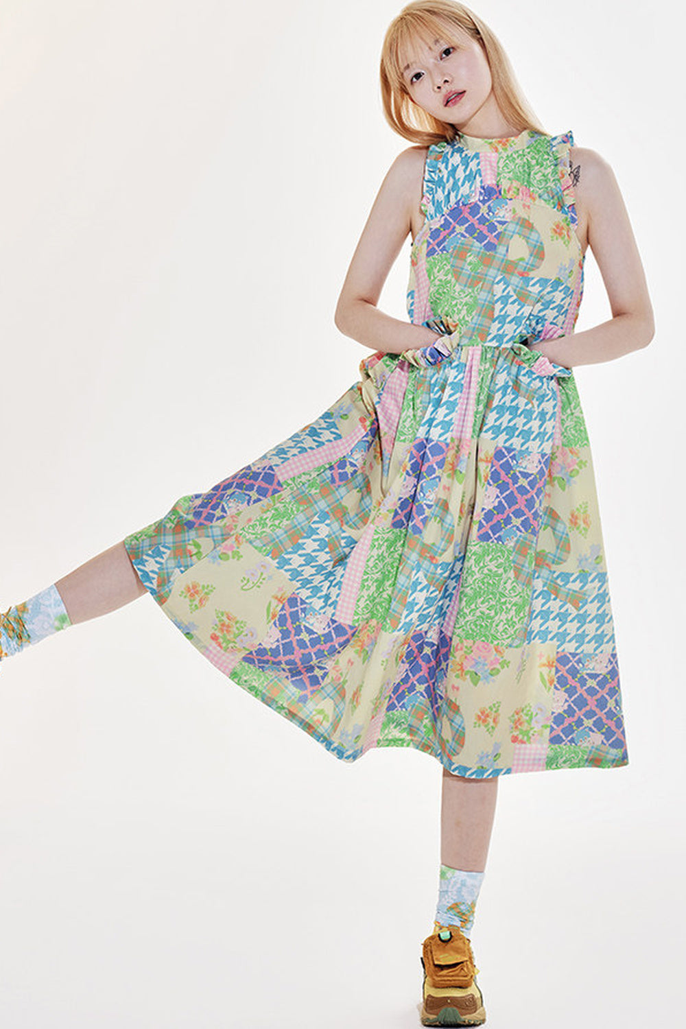 Plaid Patchwork Halter Neck Dress