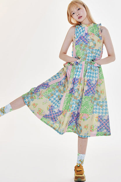 Plaid Patchwork Halter Neck Dress