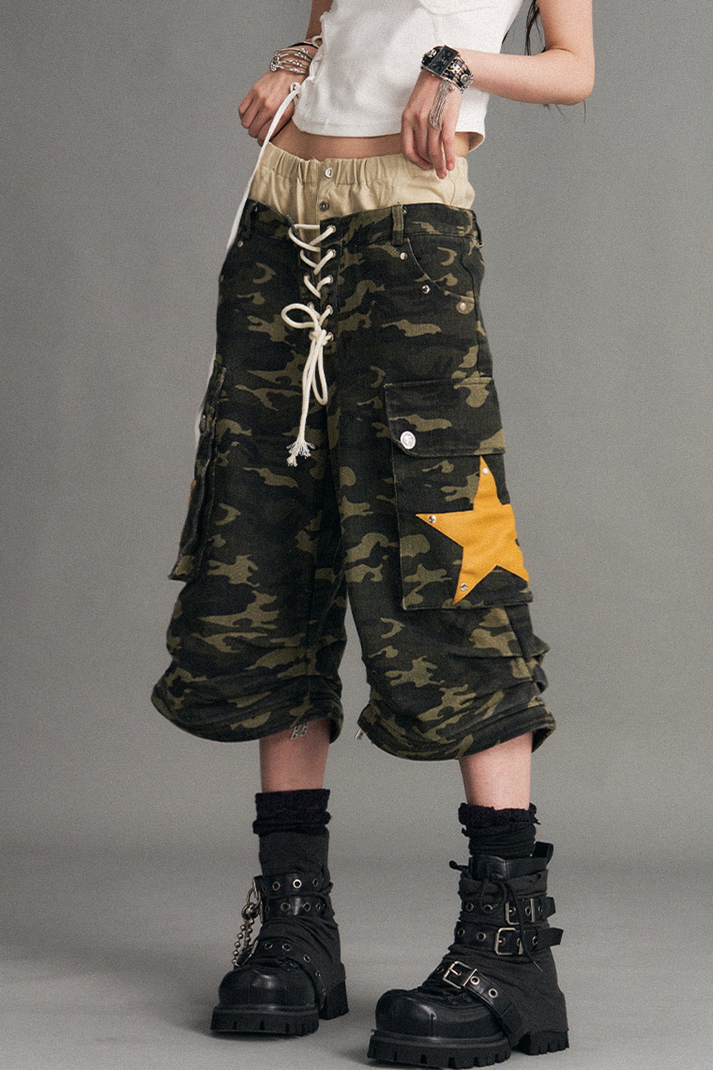 Detachable Camouflage Wide-Leg Pants