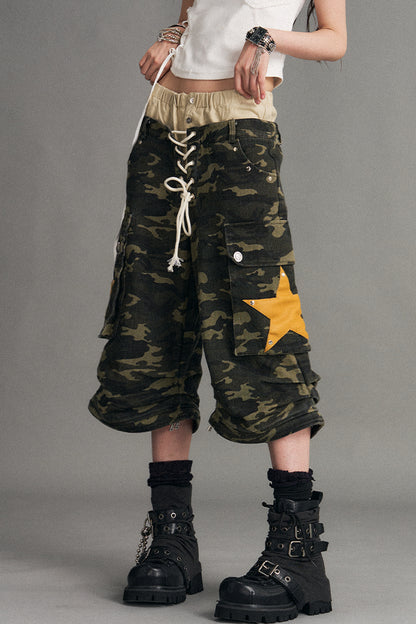 Detachable Camouflage Wide-Leg Pants