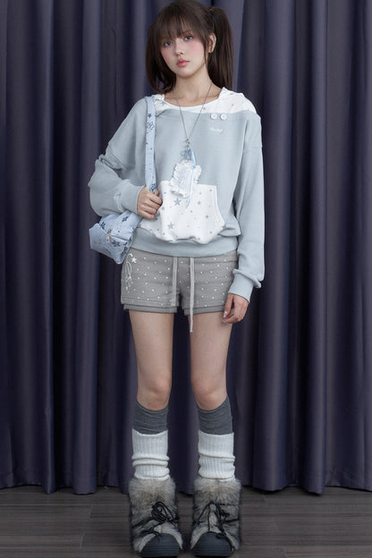 Blue White Star Layered-Look Hooded Sweatshirt