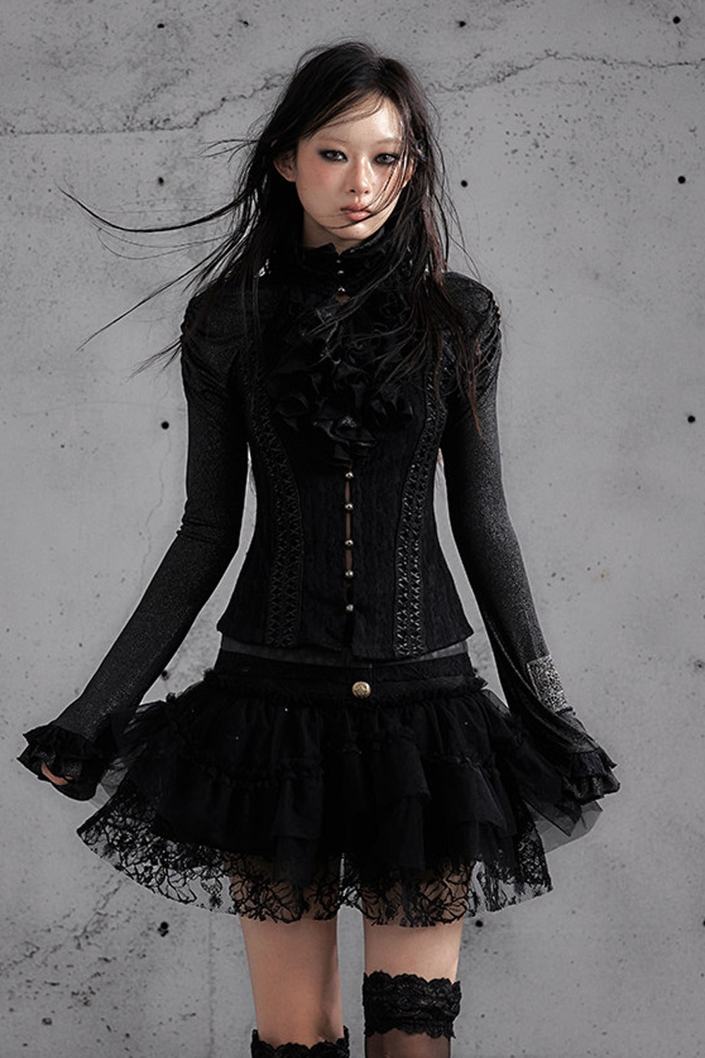 Lace Patchwork Pleated Multi-Layered Puffy Skirt