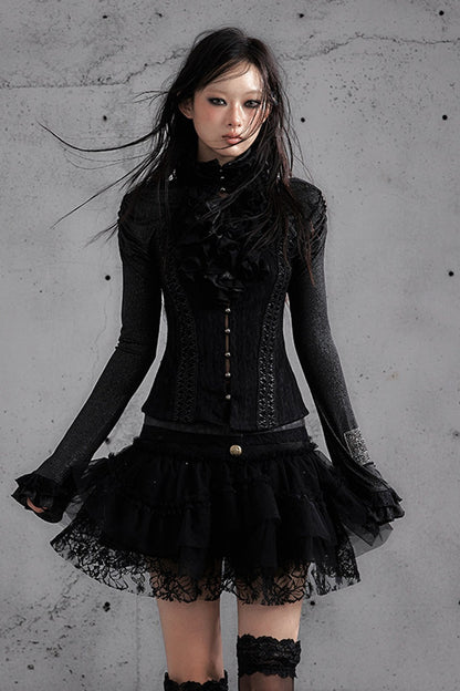 Lace Patchwork Pleated Multi-Layered Puffy Skirt