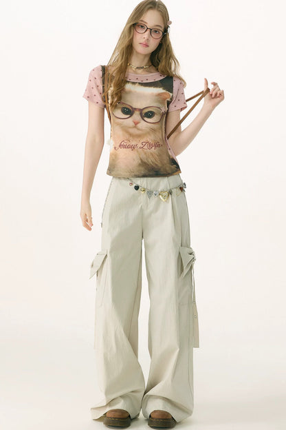 Retro Distressed Cat Print Top