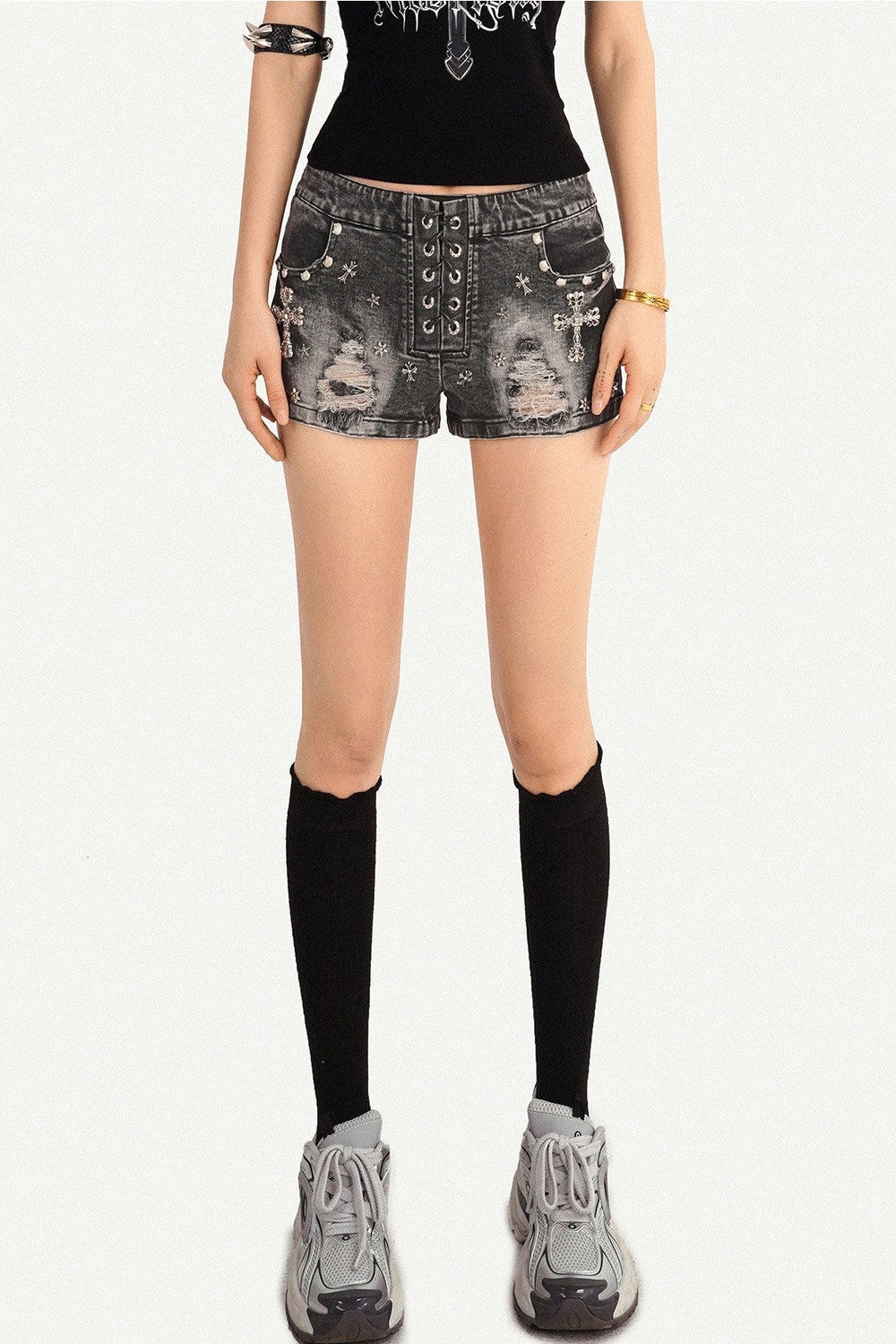 Punk Nieten-Jeansshorts