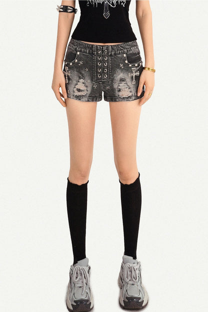 Punk Nieten-Jeansshorts