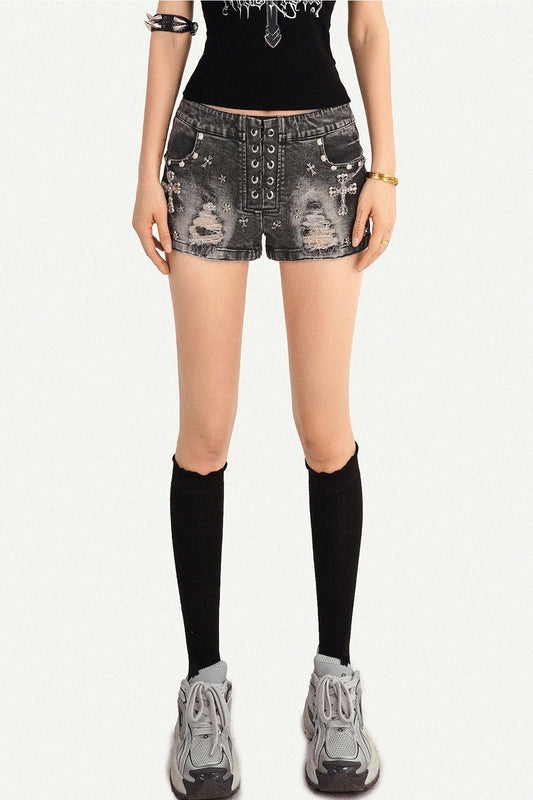 Punk Rivet Denim Shorts