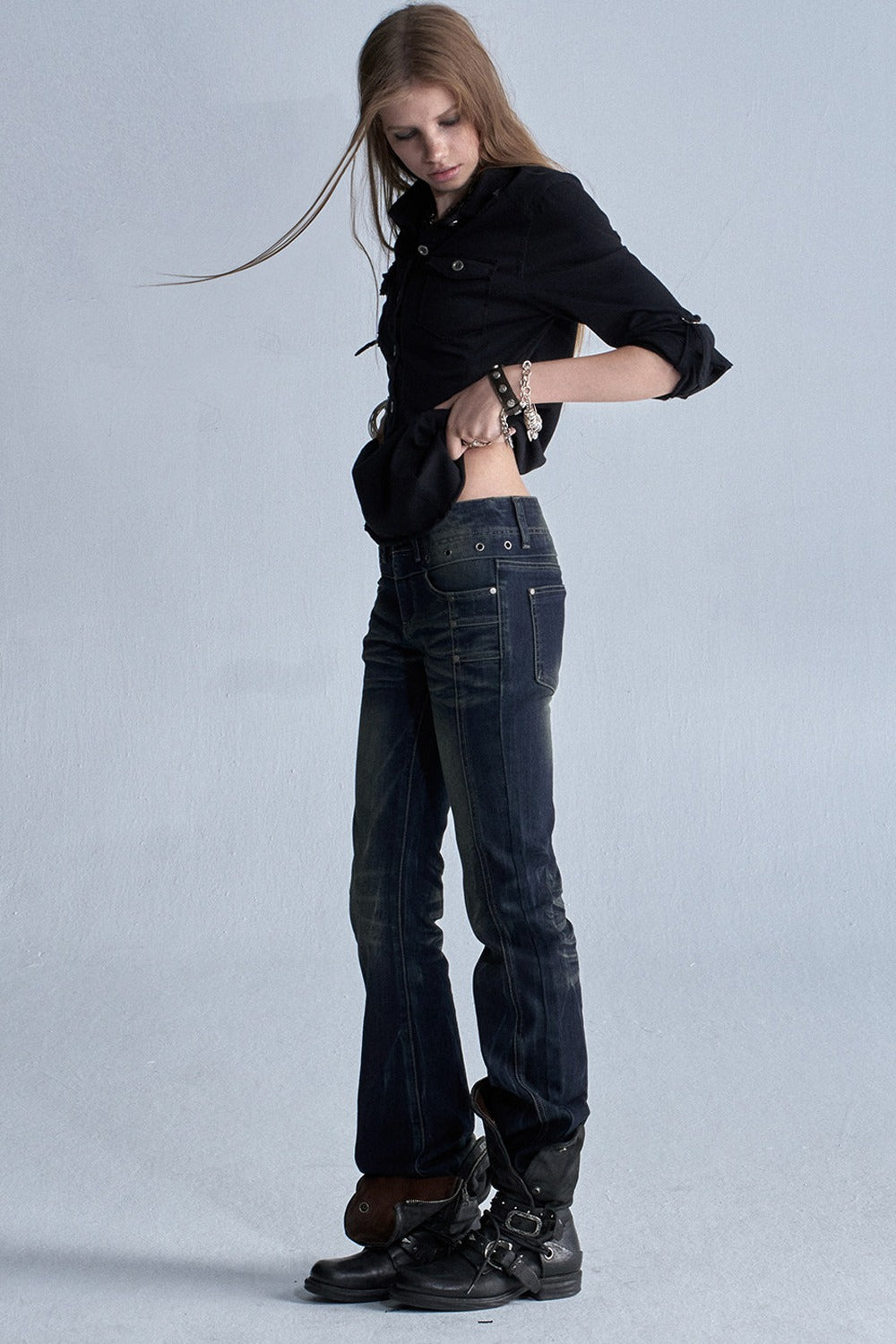 Distressed Whiskered Denim Pants