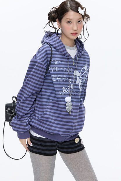 Butterfly Striped Zip Hoodie