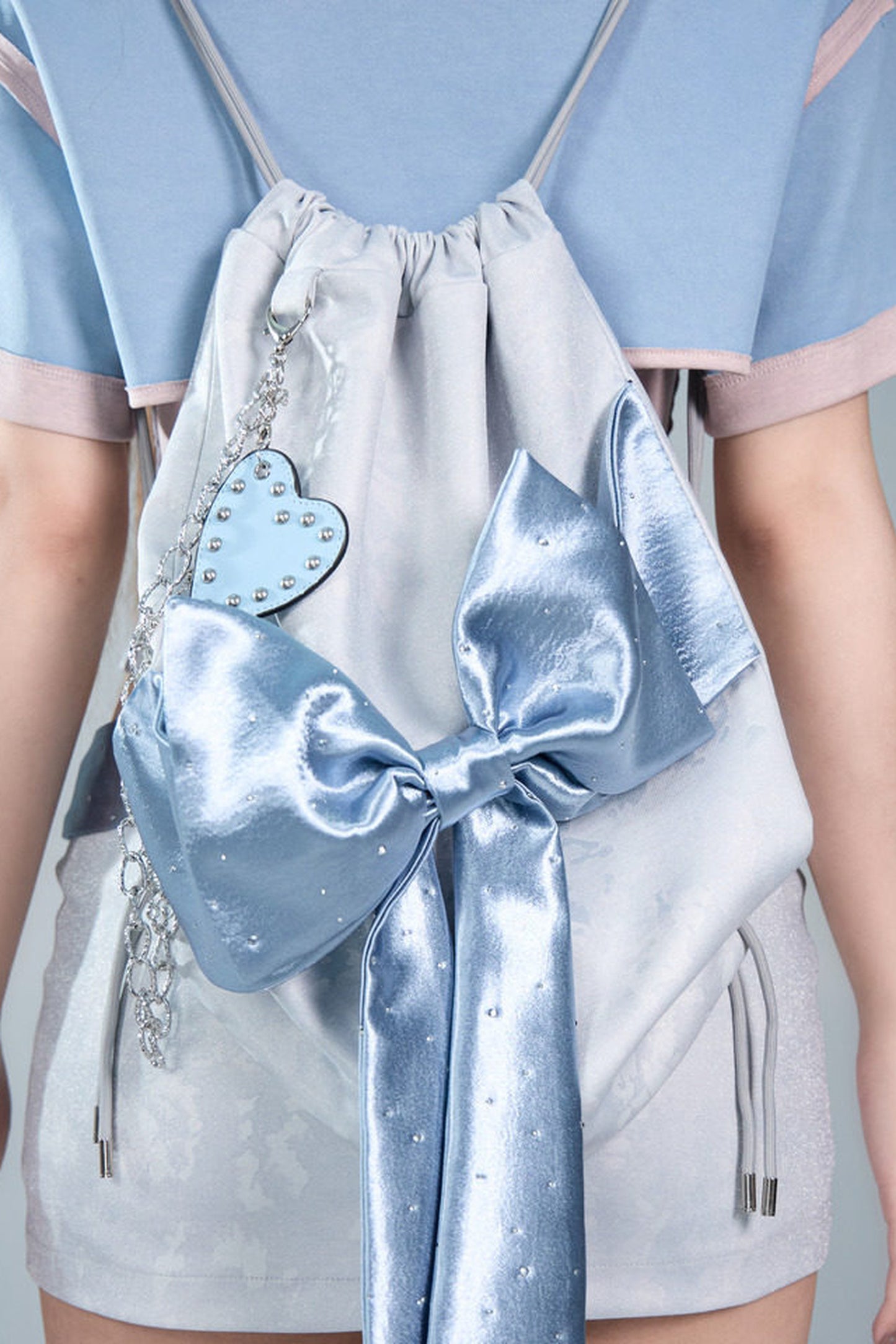 Y2K Futuristic Blue Large Bow Backpack Set-Up