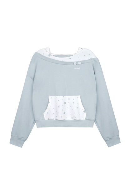 Blue White Star Layered-Look Hooded Sweatshirt
