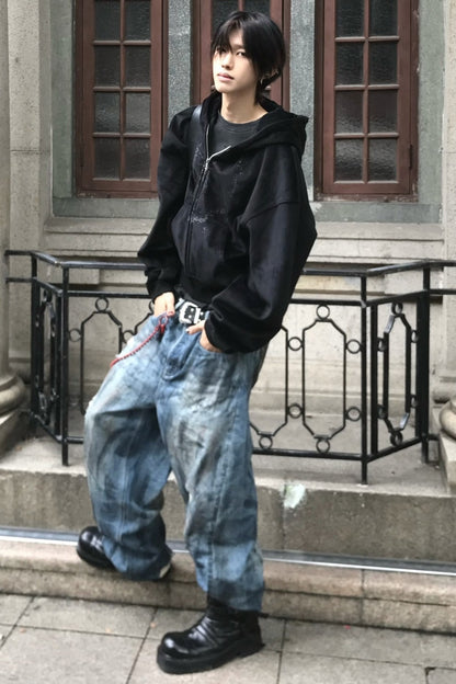 Mud-Dyed Scimitar Distressed Jeans
