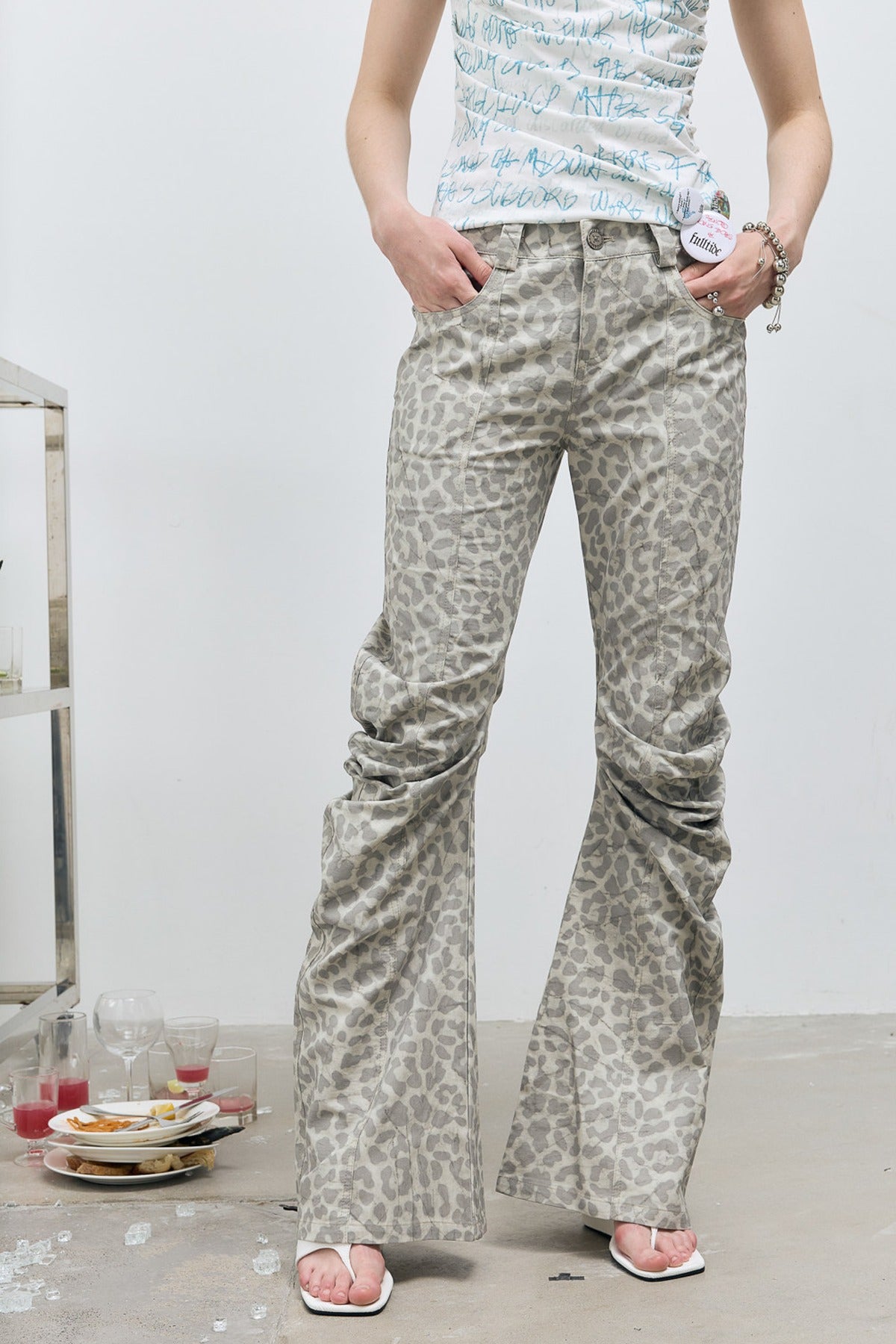 Deconstructed Distressed Leopard Scimitar Pants