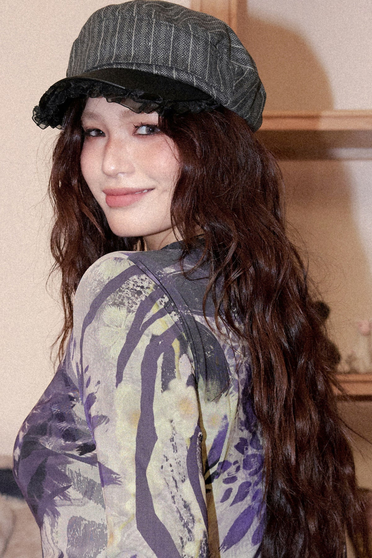 Metal Buckle Striped Flat Cap
