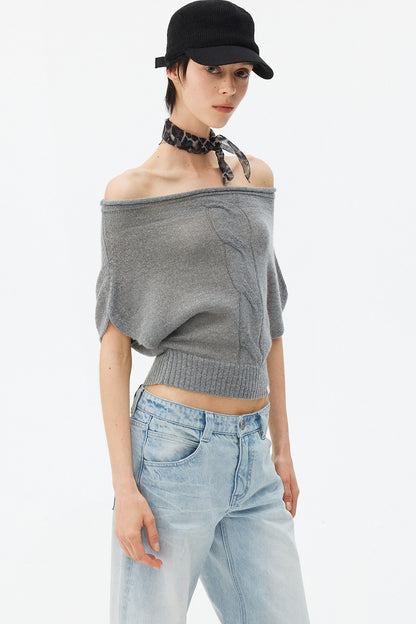 Wool Mohair Off-Shoulder Top