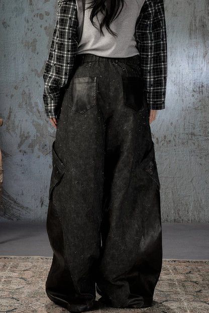 Black Patchwork Ripped High-Waisted Cargo Pants