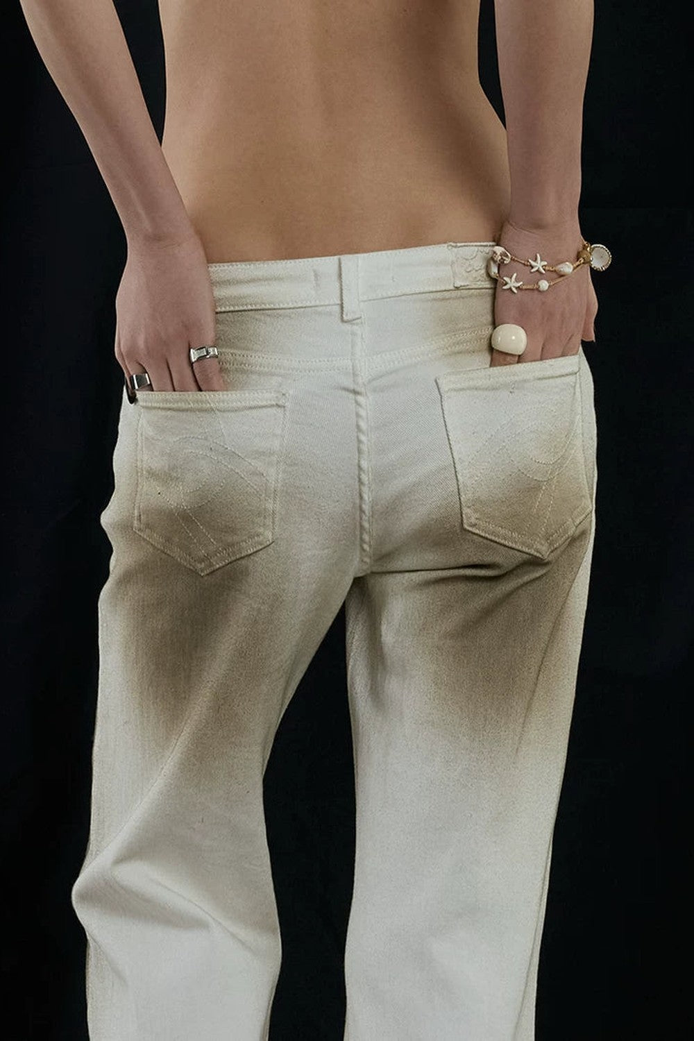 Distressed Gradient Low-Waist Jeans