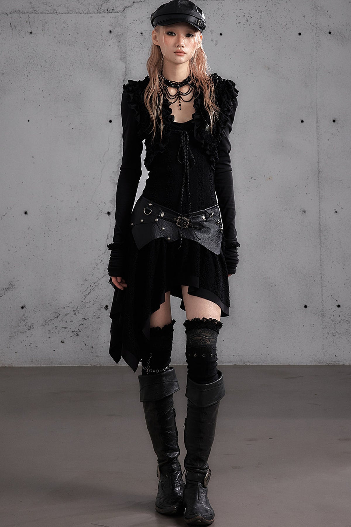 Punk Print Layered-Look Ruffle Irregular Dress