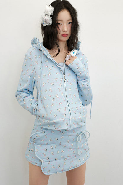Bunny Print Hooded Sweatshirt Jacket