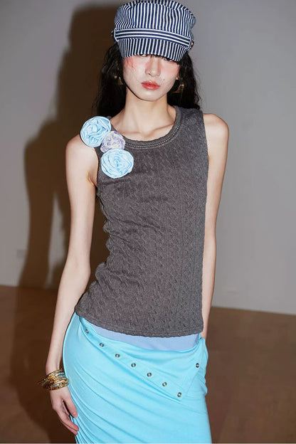 Floral Color-Block Knitted Camisole Top