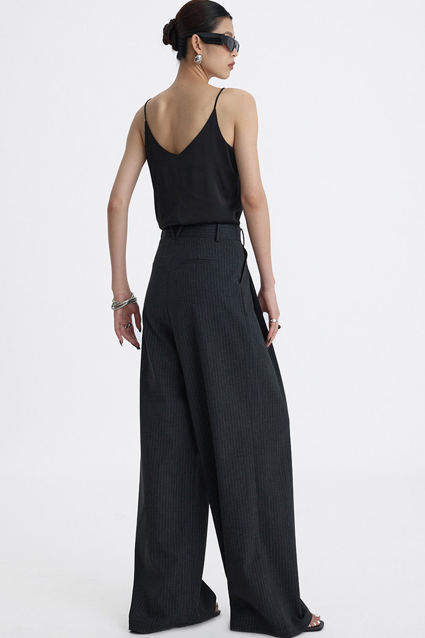 Pleated Pinstripe Wide-Leg Trousers