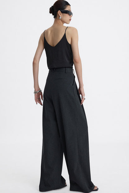 Pleated Pinstripe Wide-Leg Trousers