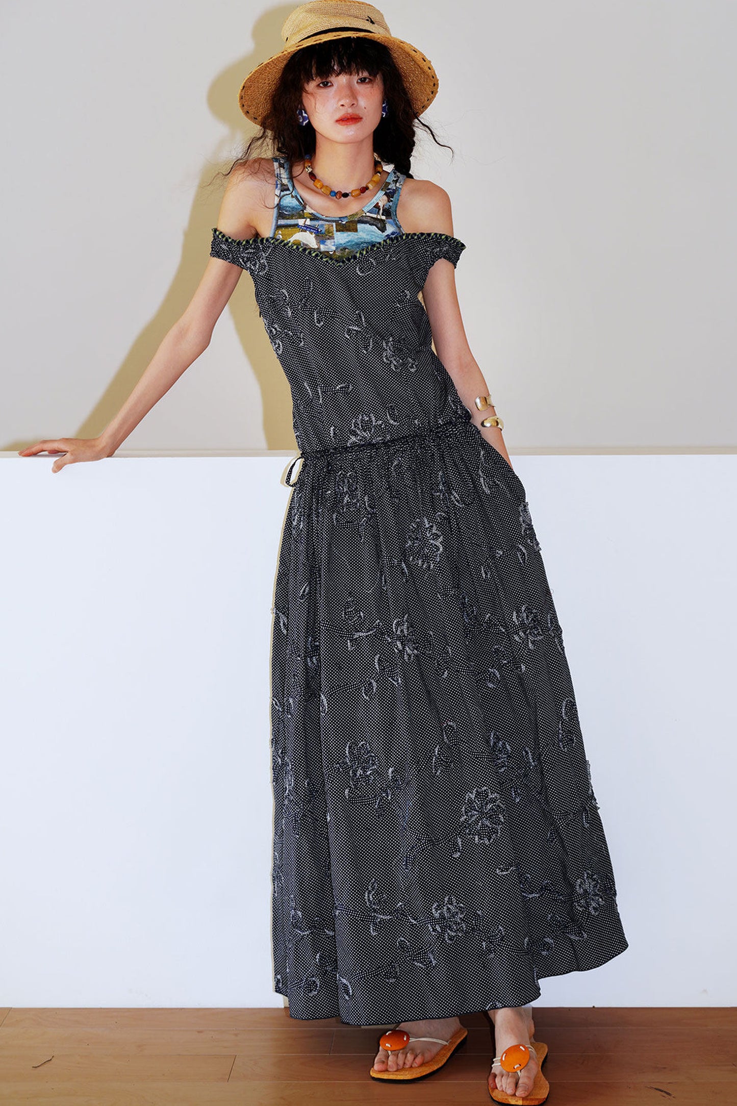 Vacation Polka Dot Embroidered Dress