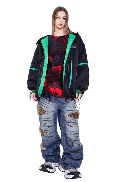 Leopard Fur Patched Loose Denim Jeans