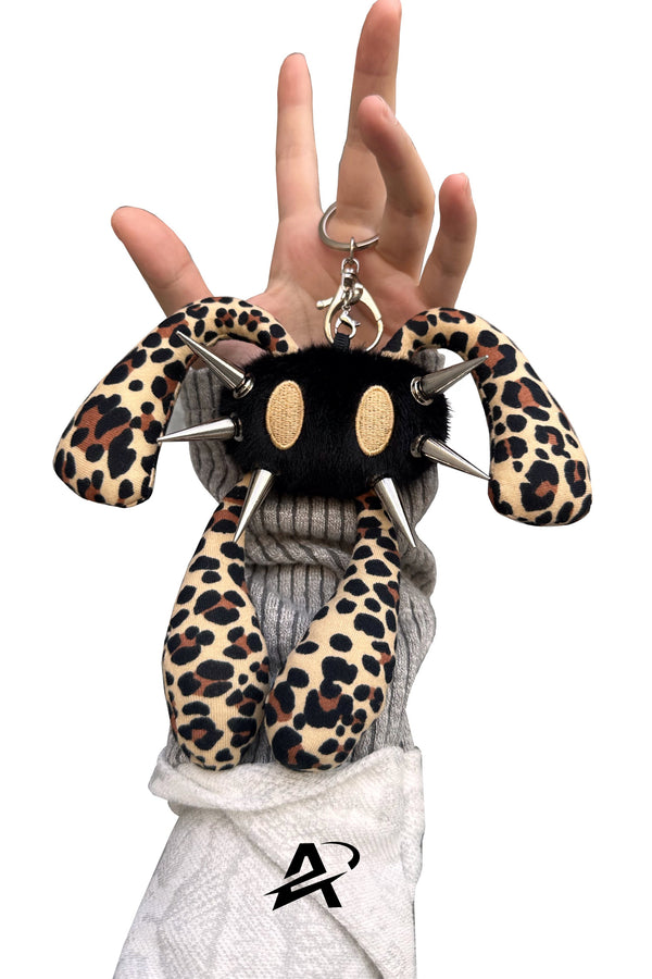 Four-Eared Rabbit Rivet Leopard Print Plush Keychain