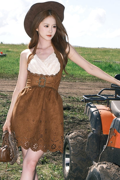 Desert Knight Coffee Fishbone Corset and Skirt Dress Set-Up