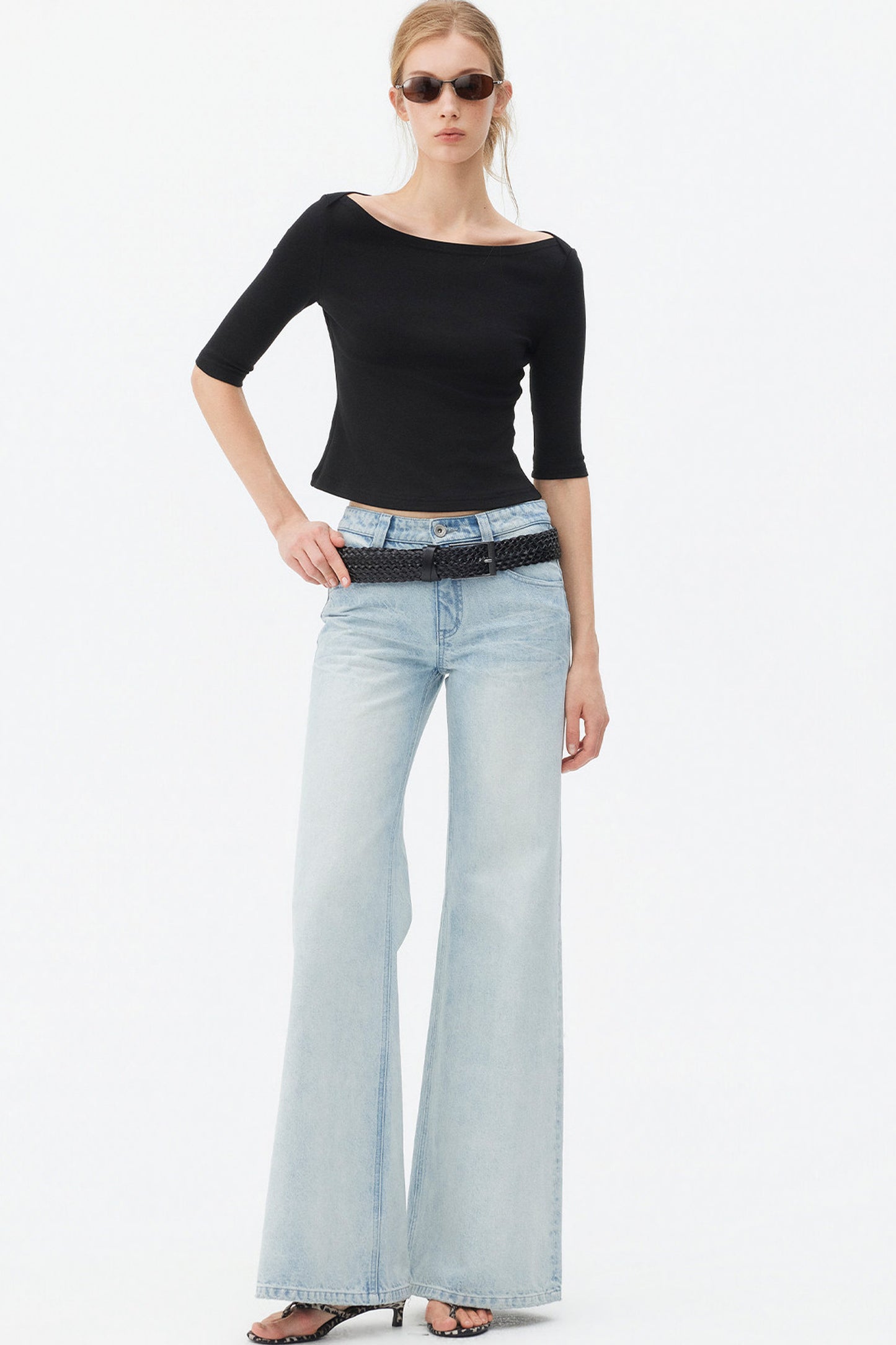 Light Blue Wide-Leg Denim Pants
