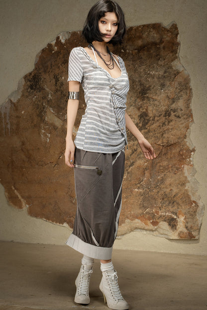Asymmetrical Striped Knit Top