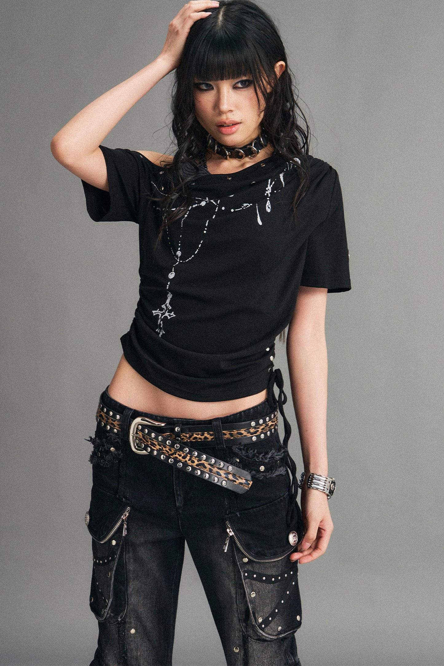 Punk Print Drop-Shoulder Top