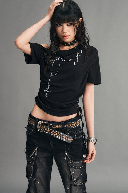 Punk Print Drop-Shoulder Top