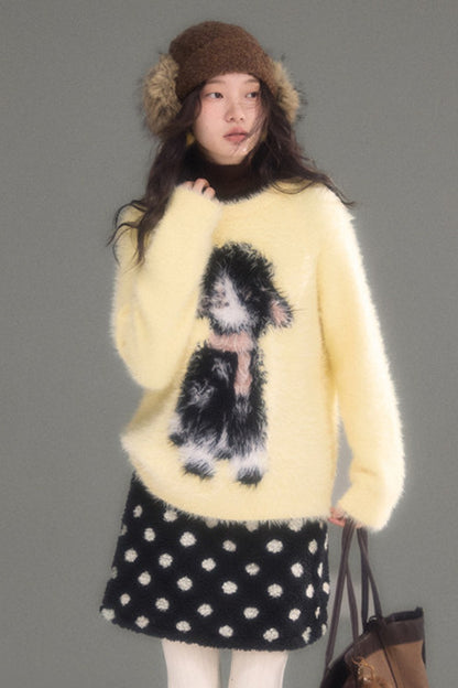 Eared Lamb Faux Mink Pullover Sweater