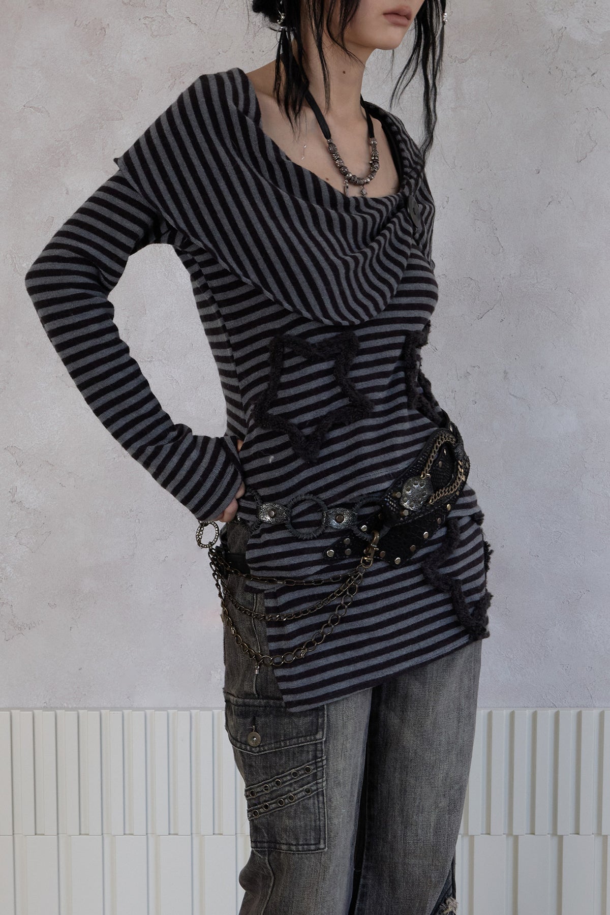Adjustable Star Striped Knit Skirt